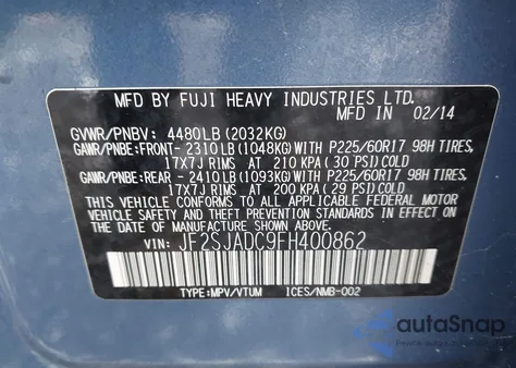 2015 Subaru Forester 2.5I Premium из США, поврежденный, VIN JF2SJADC9FH400862